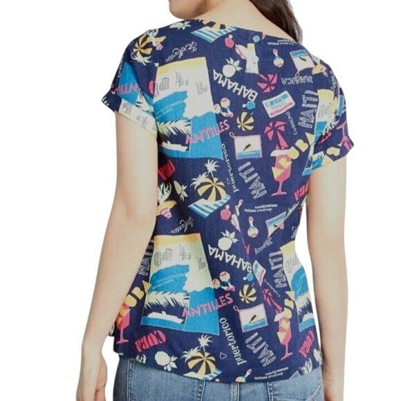 NEW ModCloth Delightful Demeanor Short Sleeve Linen Blend Blouse Size XXS Navy V - Picture 4 of 16